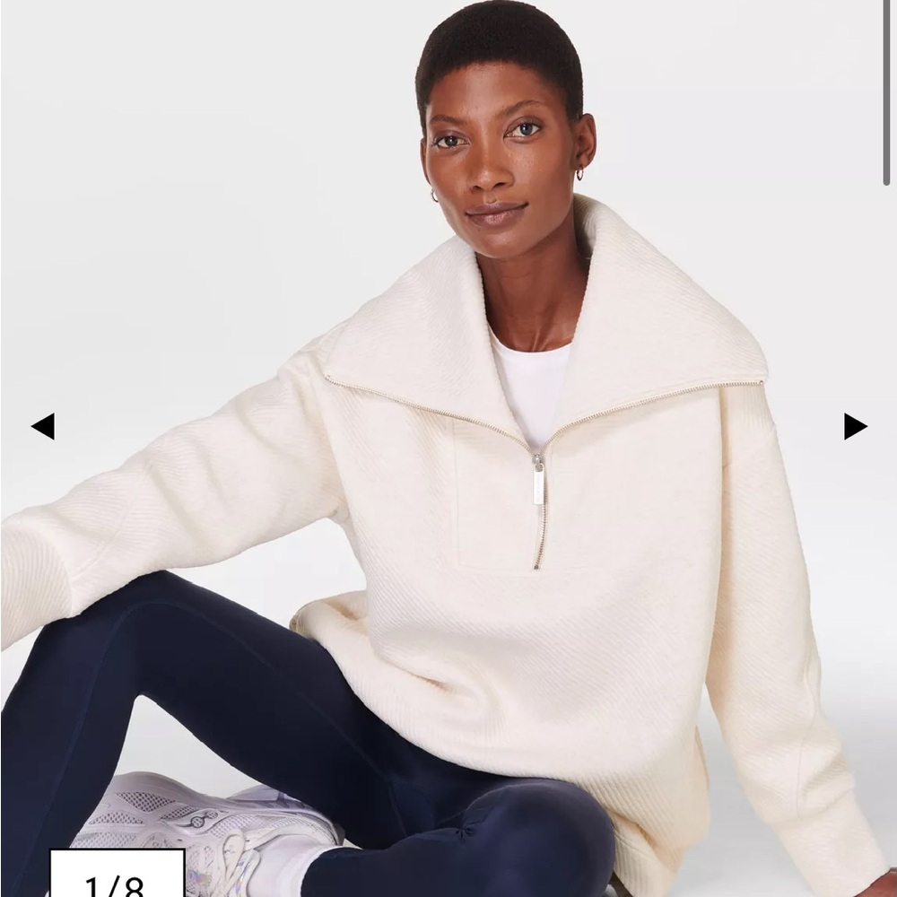 NWT Sweaty Betty Radiant Half-Zip Pullover Sweatshirt size Medium - Oatmeal Marl